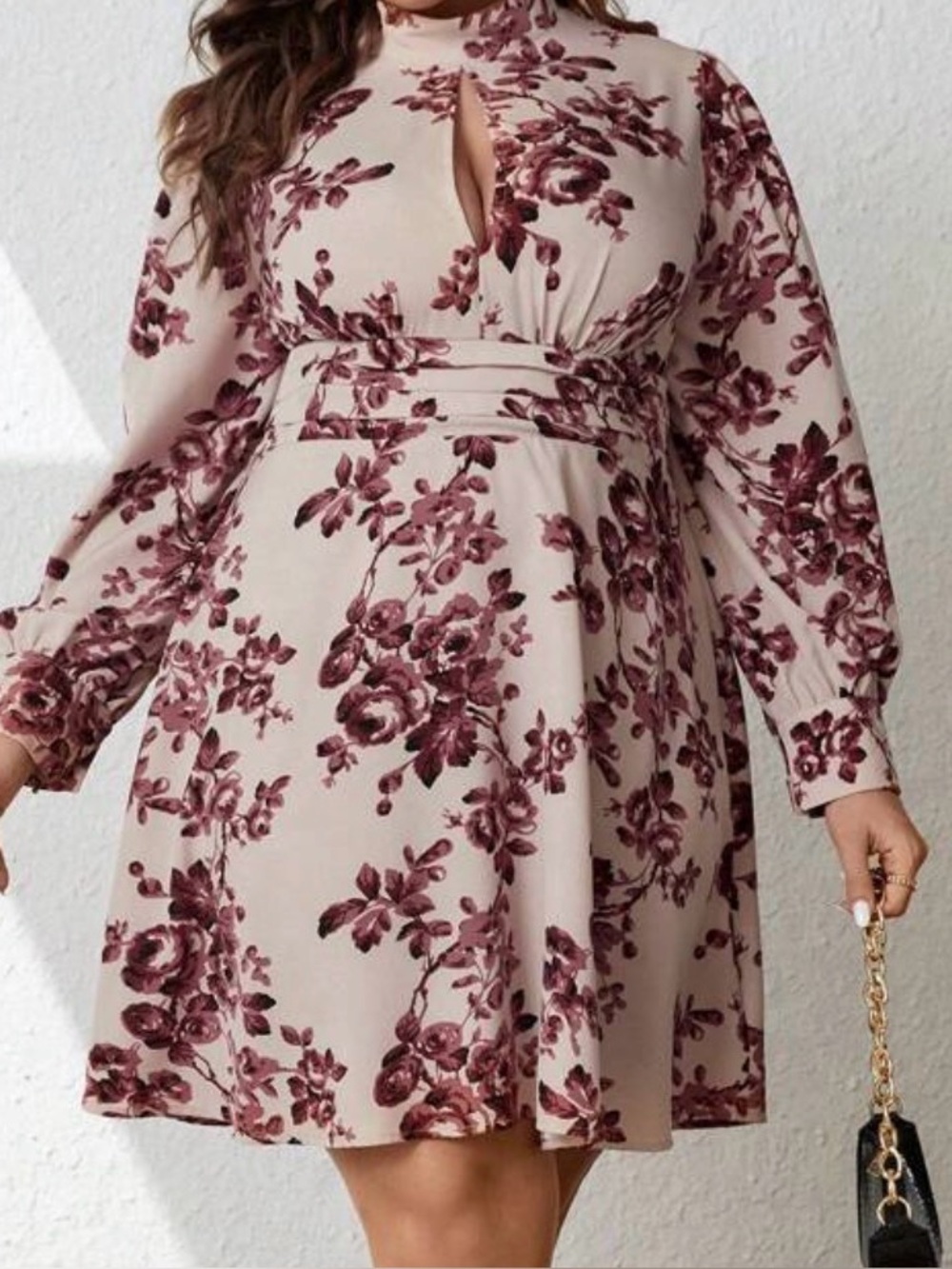 Burgandy and Beige Floral Cutout Dreas 2XL